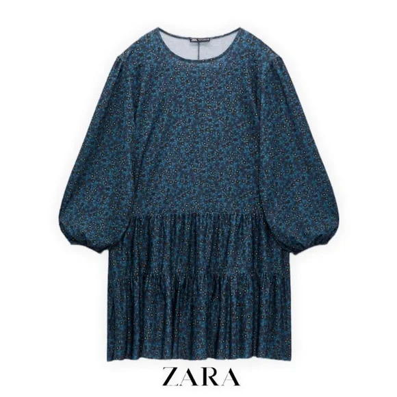 Zara | Dresses | Zara Mini Floral Print Dress Cobalt Size M | Poshmark